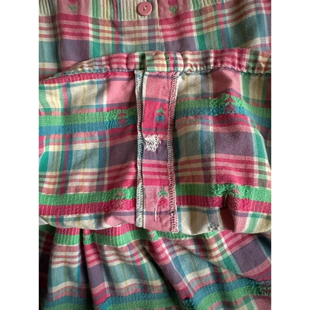 FLAWS Vintage Oshkosh Plaid Tartan Dress Girl 6 Girlhoodcore Cottagecore Floral